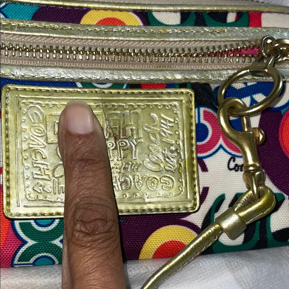 Coach Poppy Colorful Patterned Wallet/Wristlet with Gold Accents - Picture 12 of 13